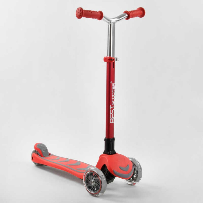 Самокат трехколесный Y-00325 Best Scooter КРАСНЫЙ складной алюминиевый руль 4 колеса PU со светом d=12 см Best Scooter