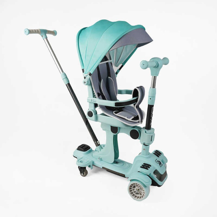 Самокат 5в1 Skyper BL-94617 колеса PU125х40 мм зі світлом з капюшоном поворотне сидіння з ДОП КОЛЕСАМИ захисний бампер Skyper