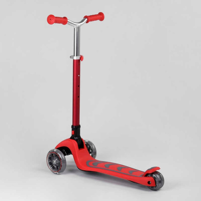 Самокат трехколесный Y-00325 Best Scooter КРАСНЫЙ складной алюминиевый руль 4 колеса PU со светом d=12 см Best Scooter