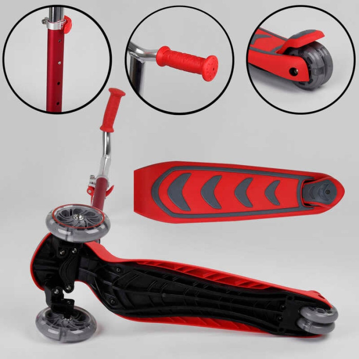 Самокат трехколесный Y-00325 Best Scooter КРАСНЫЙ складной алюминиевый руль 4 колеса PU со светом d=12 см Best Scooter