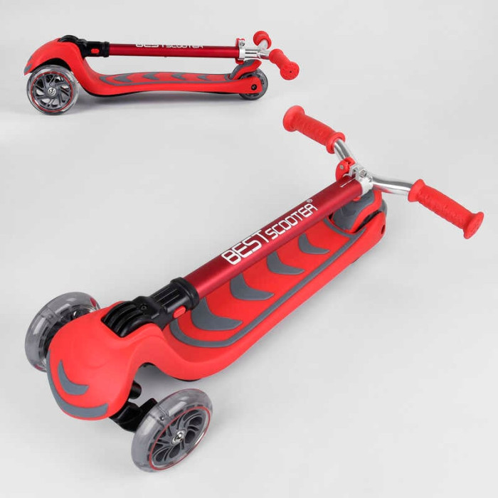 Самокат трехколесный Y-00325 Best Scooter КРАСНЫЙ складной алюминиевый руль 4 колеса PU со светом d=12 см Best Scooter