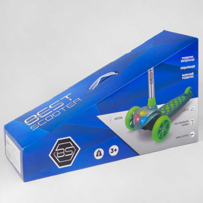 Самокат трехколесный LK-70111 Best Scooter СВЕТ ДЕКИ КОЛЕС И ДИСКОВ съемный руль передние колеса PU 120х35мм задние колеса PU 80х30мм Best Scooter