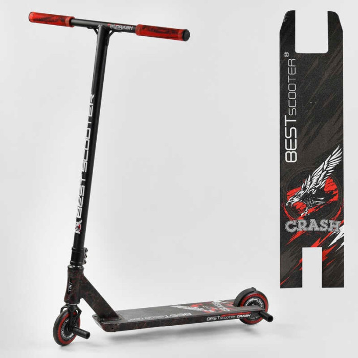 Самокат трюковый 67839 Best Scooter CRASH HIC-система ПЕГИ алюминиевый диск и дека колеса 110мм PU ширина руля - 57 см Best Scooter