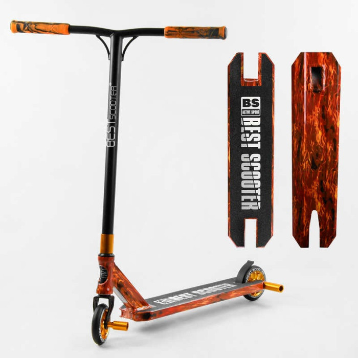 Самокат трюковый Best Scooter BS-77225 HIC-система ПЕГИ алюминиевый диск и дека с ПРИНТОМ колёса PU d=110мм ширина руля - 60 см Best Scooter