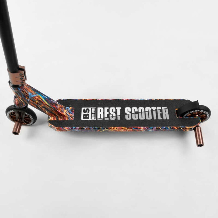 Самокат трюковый Best Scooter BS-77350 HIC-система ПЕГИ алюминиевый диск и дека с ПРИНТОМ колёса PU d=110мм ширина руля - 60 см Best Scooter