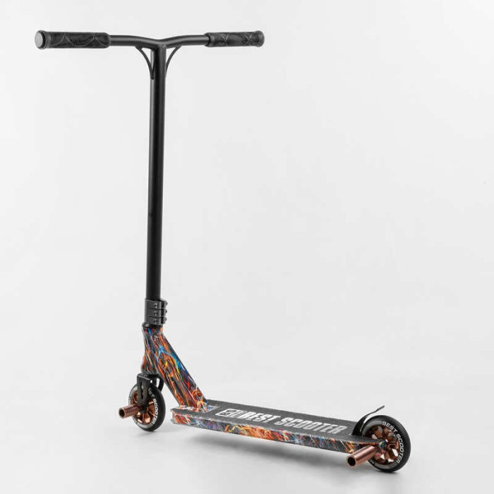 Самокат трюковый Best Scooter BS-77350 HIC-система ПЕГИ алюминиевый диск и дека с ПРИНТОМ колёса PU d=110мм ширина руля - 60 см Best Scooter