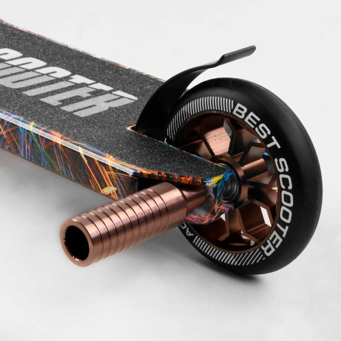 Самокат трюковый Best Scooter BS-77350 HIC-система ПЕГИ алюминиевый диск и дека с ПРИНТОМ колёса PU d=110мм ширина руля - 60 см Best Scooter