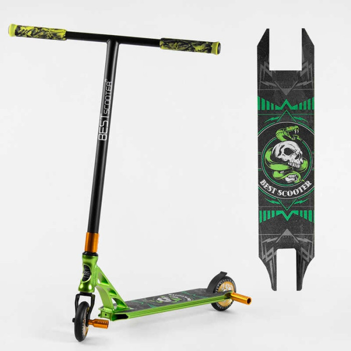 Самокат трюковый 85784 Best Scooter HIC-система ПЕГИ алюминиевый диск и дека АНОДИРОВАННАЯ ПОКРАСКА колёса PU d=110мм ширина руля - 60 см Best Scooter