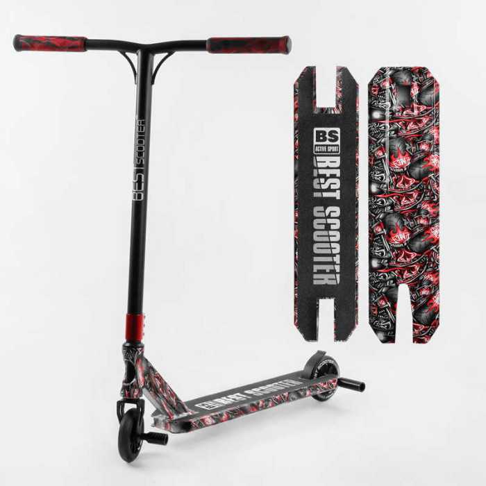 Самокат трюковый Best Scooter BS-77488 HIC-система ПЕГИ алюминиевый диск и дека с ПРИНТОМ колёса PU d=110мм ширина руля - 60 см Best Scooter