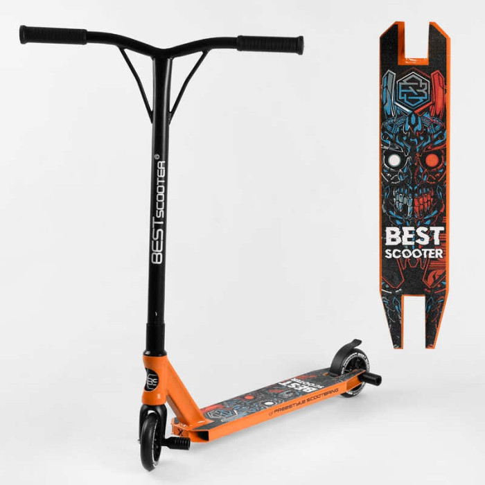 Самокат трюковый Best Scooter 18378 HIC-система ПЕГИ алюминиевый диск и дека колёса PU d-110мм ширина руля-52см высота - 83см Best Scooter