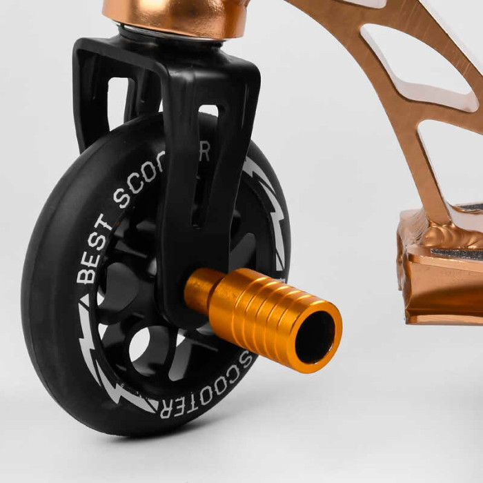 Самокат трюковый 55084 Best Scooter HIC-система ПЕГИ алюминиевый диск и дека АНОДИРОВАННАЯ ПОКРАСКА колёса PU d=110мм ширина руля - 60 см Best Scooter
