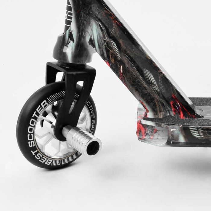 Самокат трюковый Best Scooter BS-77101 HIC-система ПЕГИ алюминиевый диск и дека с ПРИНТОМ колёса PU d=110мм ширина руля - 60 см Best Scooter
