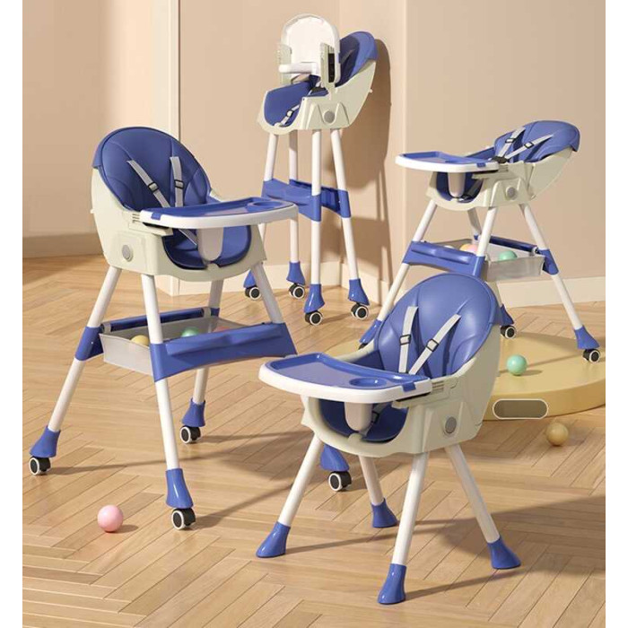 Стільчик для годування Toti FR- 20516 сталева конструкція матеріал тканини PU знімний столик опускна спинка 4 колеса Toti