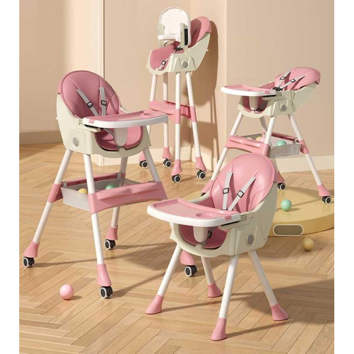 Стільчик для годування Toti FR- 30608 сталева конструкція матеріал тканини PU знімний столик опускна спинка 4 колеса Toti