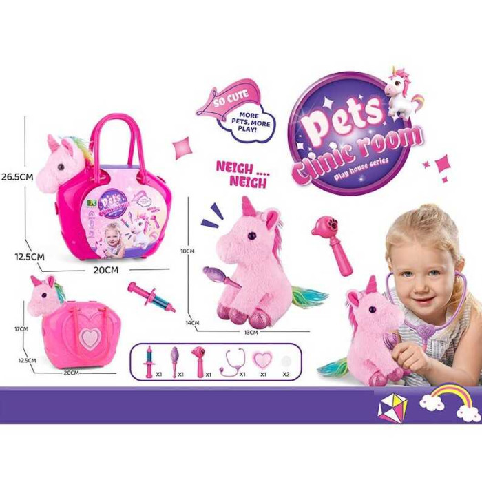 Улюбленець DR 5102 “Єдиноріг” м’яка іграшка медичне приладдя сумка-переноска 7 аксесуарів в сумці