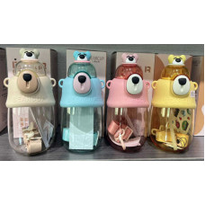 Пляшка для води C 69363 900 мл пластикова наліпки трубочка ремінець пластикова застібка ВИДАЄТЬСЯ ТІЛЬКИ МІКС ВИДІВ