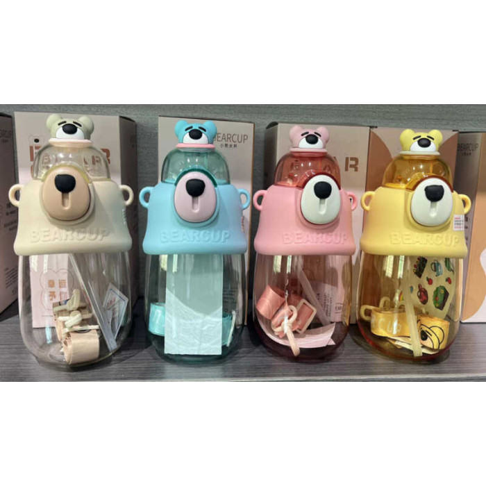 Пляшка для води C 69363 900 мл пластикова наліпки трубочка ремінець пластикова застібка ВИДАЄТЬСЯ ТІЛЬКИ МІКС ВИДІВ