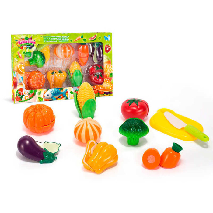 Набор продуктов Кулинарная фантазия 77820 WToys 18 элементов овощи на липучках доска для нарезки нож WToys