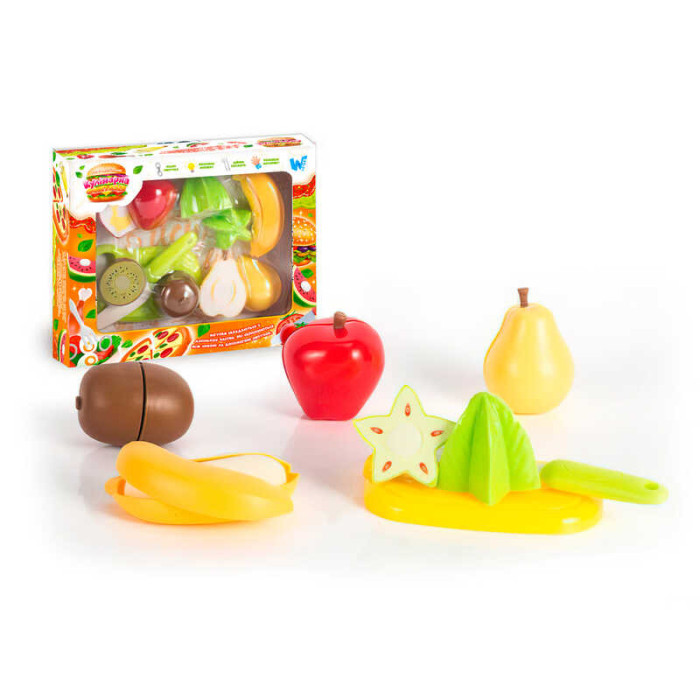 Набір продуктів “Кулінарна фантазія” 22140 WToys 12 елементів фрукти на липучках дошка для нарізання ніж WToys