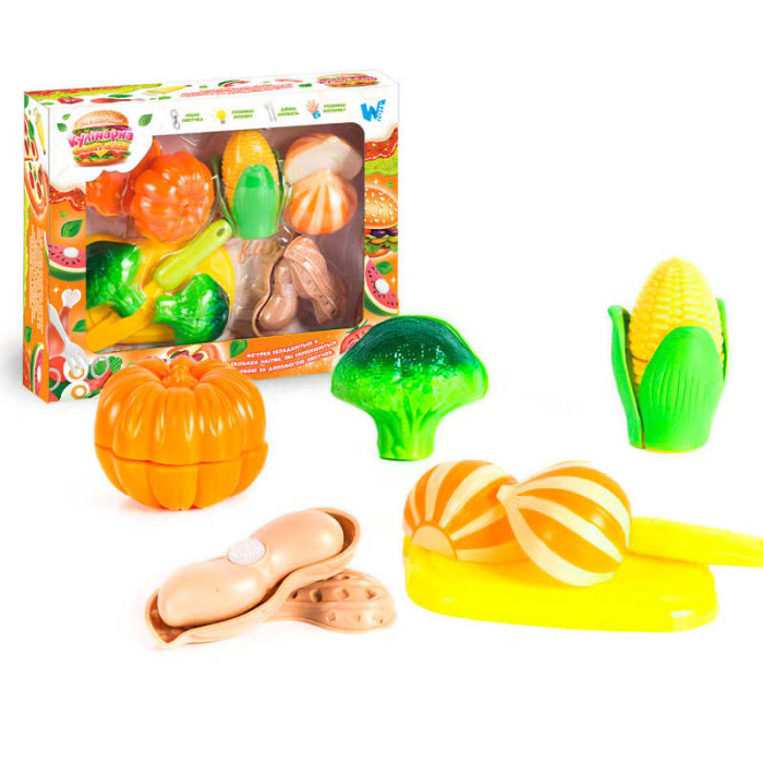 Набір продуктів “Кулінарна фантазія” 22370 WToys 12 елементів овочі на липучках дошка для нарізання ніж WToys